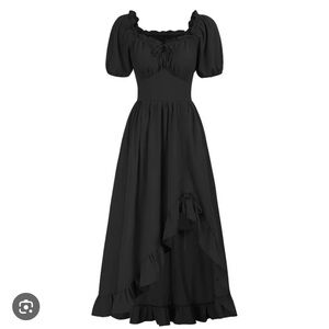Elegant Long Black Lace Trim Dress